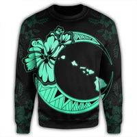 Hawaiian Map Hibiscus Turtle Polynesian Moon Sweatshirt Turquoise - AH - Polynesian Pride