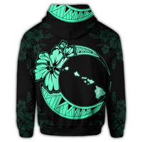 Hawaiian Map Hibiscus Turtle Polynesian Moon Zip Hoodie Turquoise - Polynesian Pride