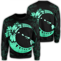 Hawaiian Map Hibiscus Turtle Polynesian Moon Sweatshirt Turquoise - AH Unisex Black - Polynesian Pride