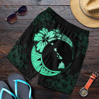 Hawaiian Map Hibiscus Turtle Polynesian Moon Men's Shorts Turquoise - AH Art - Polynesian Pride