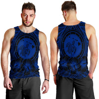 Hawaiian Map Honu Hibiscus Tropic Blue Polynesian Tank Top - AH - Polynesian Pride