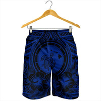 Hawaiian Map Honu Hibiscus Tropic Blue Polynesian Men's Shorts - AH - Polynesian Pride