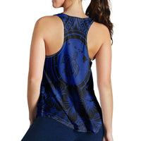 Hawaiian Map Honu Hibiscus Tropic Blue Polynesian Racerback Tank - AH - Polynesian Pride