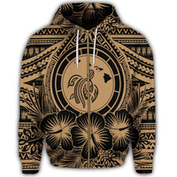 Hawaiian Map Honu Hibiscus Tropic Gold Polynesian Zip Hoodie - Polynesian Pride