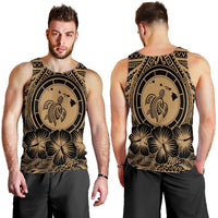 Hawaiian Map Honu Hibiscus Tropic Gold Polynesian Tank Top - AH - Polynesian Pride