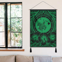 Hawaiian Map Honu Hibiscus Tropic Green Polynesian Hanging Poster - AH - Polynesian Pride