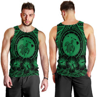 Hawaiian Map Honu Hibiscus Tropic Green Polynesian Tank Top - AH - Polynesian Pride
