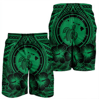Hawaiian Map Honu Hibiscus Tropic Green Polynesian Men's Shorts - AH - Polynesian Pride