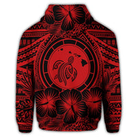 Hawaiian Map Honu Hibiscus Tropic Red Polynesian Zip Hoodie - Polynesian Pride