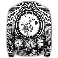 Hawaiian Map Honu Hibiscus Tropic White Polynesian Sweatshirt - AH - Polynesian Pride