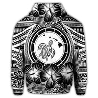 Hawaiian Map Honu Hibiscus Tropic White Polynesian Zip Hoodie - Polynesian Pride