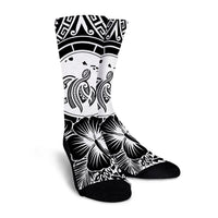 Hawaiian Map Honu Hibiscus Tropic White Polynesian Crew Socks - AH - Polynesian Pride