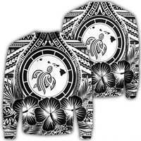 Hawaiian Map Honu Hibiscus Tropic White Polynesian Sweatshirt - AH Unisex Black - Polynesian Pride