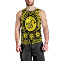 Hawaiian Map Honu Hibiscus Tropic Yellow Polynesian Tank Top - AH Black - Polynesian Pride