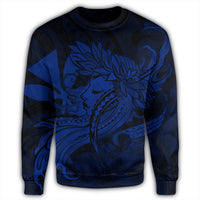 Hawaiian Map Hula Girl Hibiscus Kanaka Polynesian Sweatshirt - Blue - AH - Polynesian Pride
