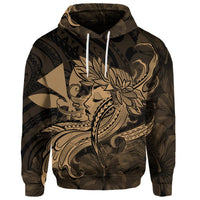 Custom Hawaiian Map Hula Girl Hibiscus Kanaka Polynesian Hoodie Gold - Polynesian Pride