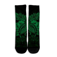 Hawaiian Map Hula Girl Hibiscus Kanaka Polynesian Crew Socks - Green - AH - Polynesian Pride