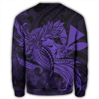 Hawaiian Map Hula Girl Hibiscus Kanaka Polynesian Sweatshirt - Purple - AH - Polynesian Pride