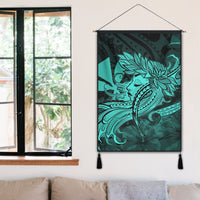 Hawaiian Map Hula Girl Hibiscus Kanaka Polynesian Hanging Poster - Turquoise - AH - Polynesian Pride