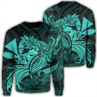 Hawaiian Map Hula Girl Hibiscus Kanaka Polynesian Sweatshirt - Turquoise - AH Unisex Black - Polynesian Pride