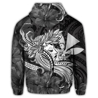 Hawaiian Map Hula Girl Hibiscus Kanaka Polynesian Zip Hoodie White - Polynesian Pride