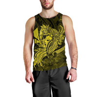 Hawaiian Map Hula Girl Hibiscus Kanaka Polynesian Tank Top - Yellow - AH Black - Polynesian Pride