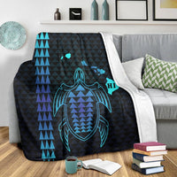 Hawaiian Map Kakau Turtle Polynesian Premium Blankets - Blue - AH - Polynesian Pride
