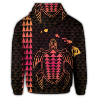 Hawaiian Map Kakau Turtle Polynesian Hoodie Orange - Polynesian Pride