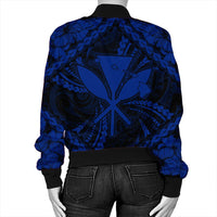 Hawaiian Map Kanaka Hibiscus Blue Polynesian Bomber Jacket - AH - Polynesian Pride