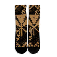 Hawaiian Map Kanaka Hibiscus Gold Polynesian Crew Socks - AH - Polynesian Pride