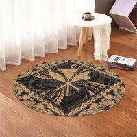 Hawaiian Map Kanaka Hibiscus Gold Polynesian Round Carpet - AH - Polynesian Pride