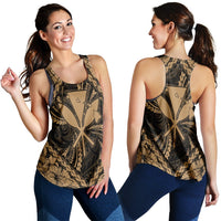 Hawaiian Map Kanaka Hibiscus Gold Polynesian Racerback Tank - AH Black - Polynesian Pride