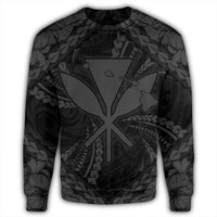 Hawaiian Map Kanaka Hibiscus Gray Polynesian Sweatshirt - AH - Polynesian Pride