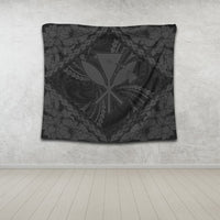 Hawaiian Map Kanaka Hibiscus Gray Polynesian Tapestry - AH - Polynesian Pride