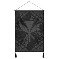 Hawaiian Map Kanaka Hibiscus Gray Polynesian Hanging Poster - AH Hanging Poster Cotton And Linen - Polynesian Pride