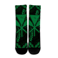 Hawaiian Map Kanaka Hibiscus Green Polynesian Crew Socks - AH - Polynesian Pride