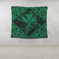 Hawaiian Map Kanaka Hibiscus Green Polynesian Tapestry - AH - Polynesian Pride