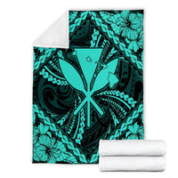 Hawaiian Map Kanaka Hibiscus Turquoise Polynesian Premium Blankets - AH - Polynesian Pride