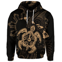 Custom Hawaiian Map Kanaka Hibiscus Turtle Gold Polynesian Hoodie - Polynesian Pride