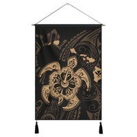 Hawaiian Map Kanaka Hibiscus Turtle Gold Polynesian Hanging Poster - AH Hanging Poster Cotton And Linen - Polynesian Pride