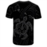 Hawaiian Map Kanaka Hibiscus Turtle Gray Polynesian T Shirt - Polynesian Pride