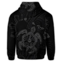 Hawaiian Map Kanaka Hibiscus Turtle Gray Polynesian Hoodie - Polynesian Pride