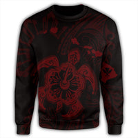 Hawaiian Map Kanaka Hibiscus Turtle Red Polynesian Sweatshirt - AH - Polynesian Pride