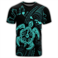 Hawaiian Map Kanaka Hibiscus Turtle Turquoise Polynesian T Shirt - Polynesian Pride