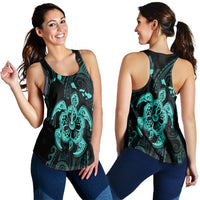 Hawaiian Map Kanaka Hibiscus Turtle Turquoise Polynesian Racerback Tank - AH Black - Polynesian Pride