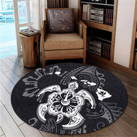 Hawaiian Map Kanaka Hibiscus Turtle White Polynesian Round Carpet - AH - Polynesian Pride