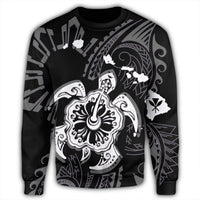 Hawaiian Map Kanaka Hibiscus Turtle White Polynesian Sweatshirt - AH - Polynesian Pride