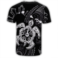 Hawaiian Map Kanaka Hibiscus Turtle White Polynesian T Shirt - Polynesian Pride