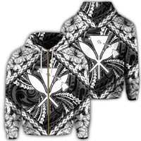 Hawaiian Map Kanaka Hibiscus White Polynesian Zip Hoodie Unisex Art - Polynesian Pride