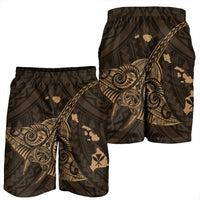 Hawaiian Map Kanaka Manta Ray Polynesian Men's Shorts Gold - AH - Polynesian Pride